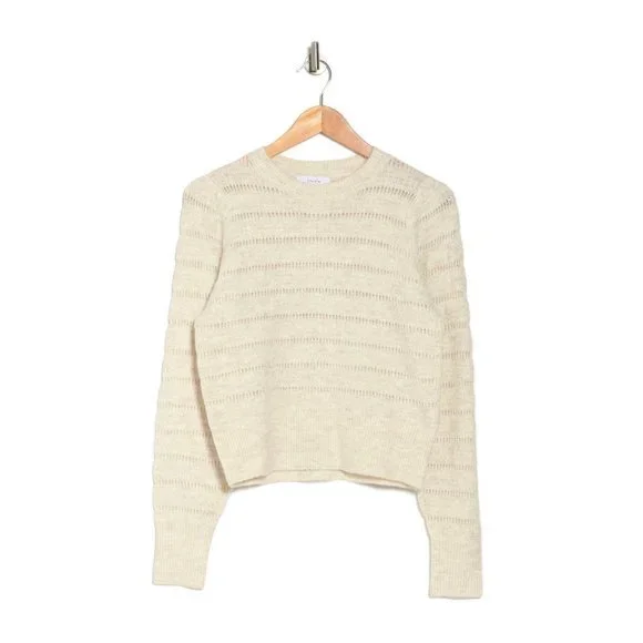 ELODIE Textured Crew Neck Knit Sweater in Ivory - Large - Picture 3 of 3